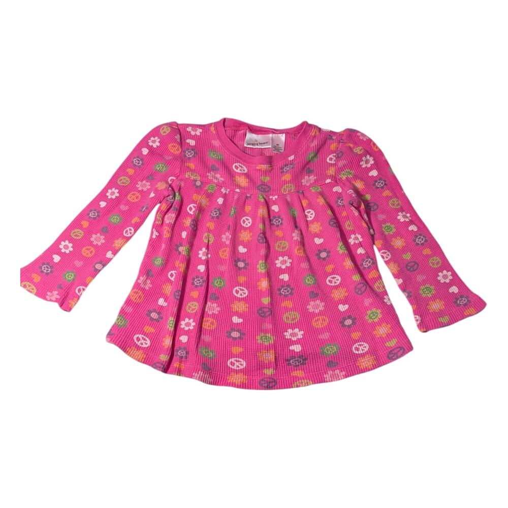 Jumping Beans Kids Girls 4T Long Sleeve Pink Peace Floral Top